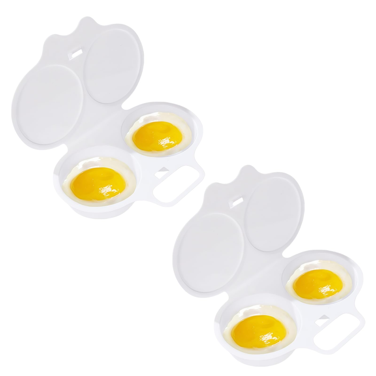 Photo 1 of 2 Pcs White Egg Poacher, Microwave Egg Boiler Poacher, 2 Cavity Nonstick Poached Egg Maker With Lid, Egg Poacher Microwave Egg Cooker, Double Drain Poached Egg Cups Cookware,Kitchen and Dining