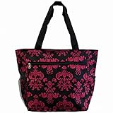 World Traveler 13.5 Inch Beach Bag, Black Pink Damask, One Size