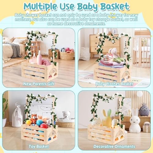 Dsocool Wooden Baby Shower Crate Closet With Hangers, Letters, Dividers - Easy Assembly Basket for Newborn Boys Girls - Pregnancy Gifts for New Parents