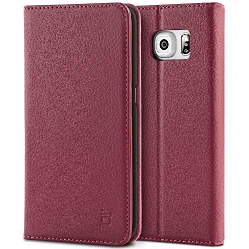 Samsung Galaxy S6 Tasche, BEZ® Samsung Galaxy S6 Hülle, Schutzhülle Handyhülle aus Kunstleder Flip Cover Taschenhülle mit Kreditkartenhaltern, Standfunktion, Geldbeutel, Magnetverschluss - Rosa