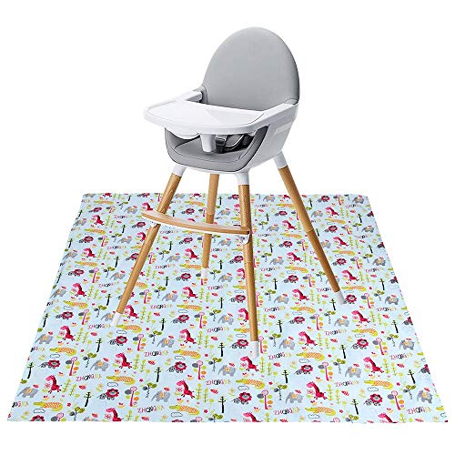 Winthome Highchair Splash Mat Baby, 43.3 Inches Large Washable Weaning Mat, Waterproof Anti-Slip Mess Mat(Animal, 110x110cm)