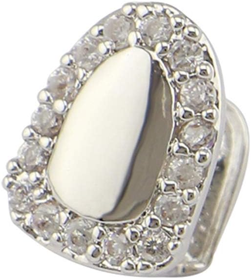 Never give up Single Rhinestone Cap Grill Plated Bling Tooth For Men/Women Gifts (Color : Silver)