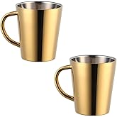 BOOTLION 10oz 18/8 Stainless Steel Coffee Mugs Set of 2, Double Walled Insulated Coffee Cups with Handles, Dishwasher Safe (Gold)