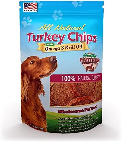 NATURAL DOG TURKEY JERKY CHIPS 16 OZ - OMEGA 3 KRILL OIL - MADE IN USA