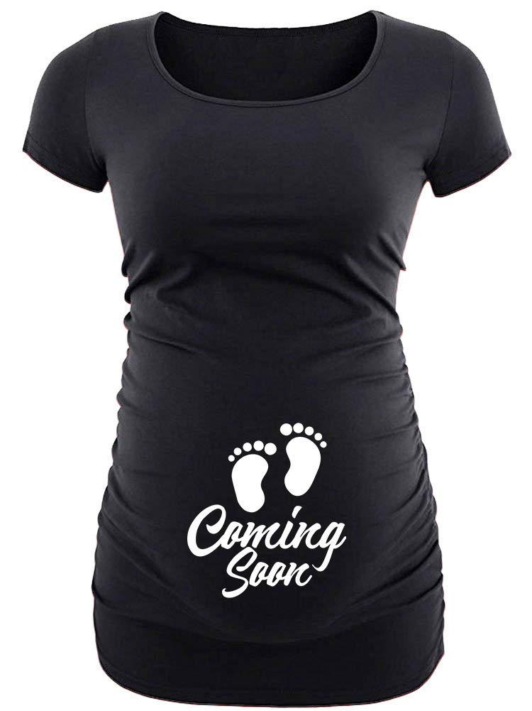 DecrumShort Sleeve Maternity Shirts for Women Casual Graphic Pregnancy Announcement Shirts Ruched Sides for Expecting Moms