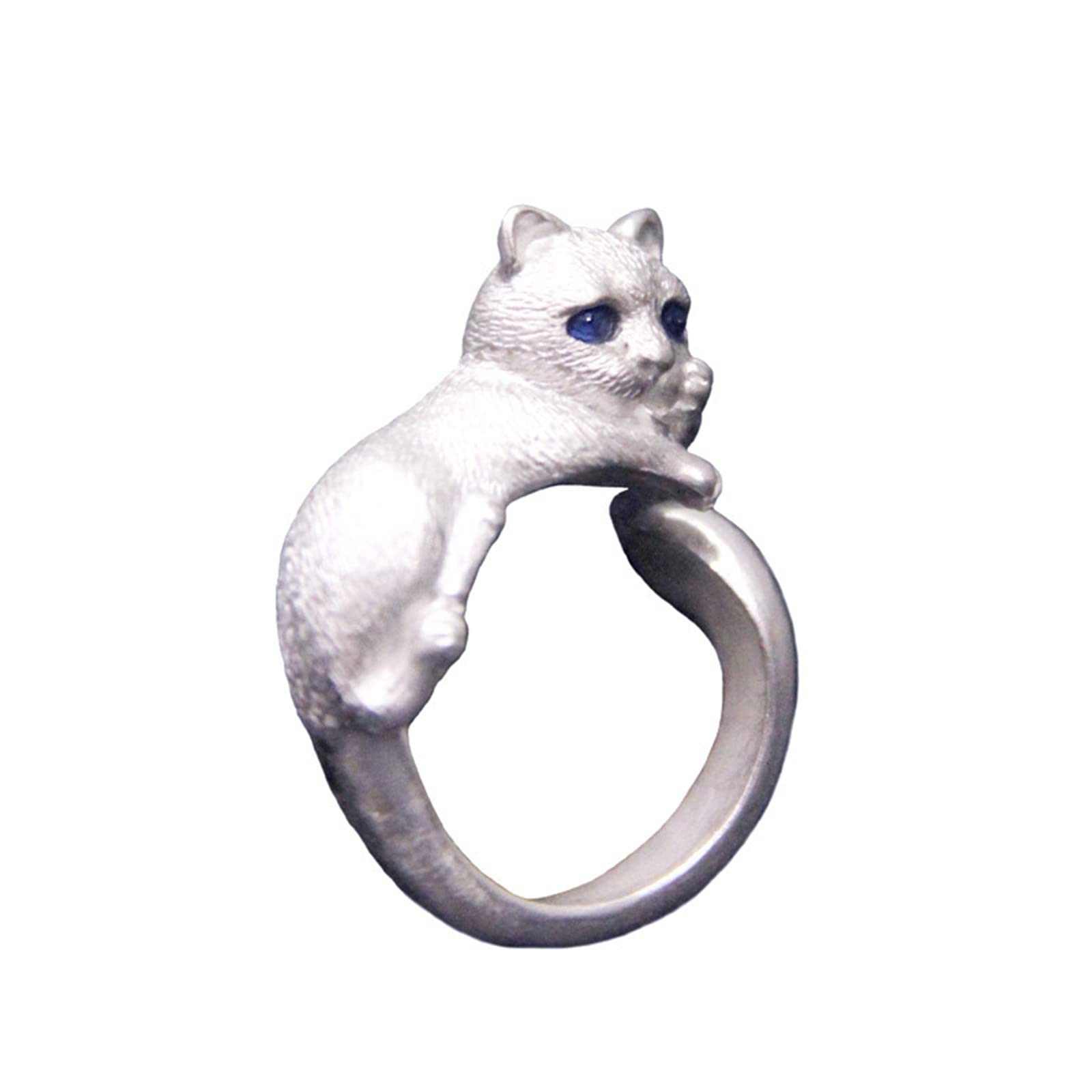 Wendalern Cat Ring for Women Girls Adjustable Open Kitty-shaped Ring Lovely Blue Eye Cat Animal Finger Ring Kitten Pet Gift Jewelry for Cat Lovers