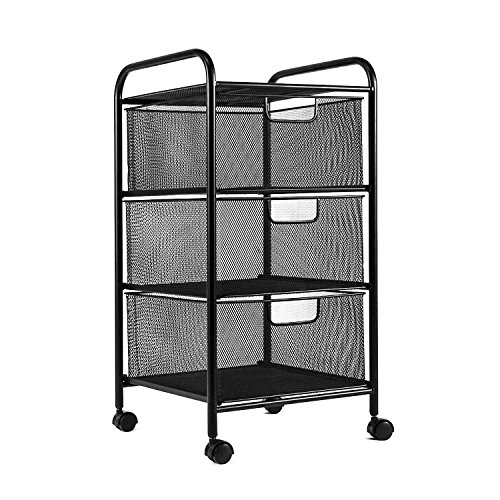 YIMU Mesh File Cart with 3 Storage Drawers, 3 Tier Metal Office Supply Rolling Cart, Black Buy
