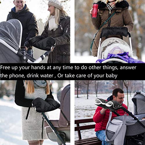 Stroller Hand Muff Winter Extra Thick Pushchair Gloves Black Keep Warm for Parents and Caregivers in Cold Weather Anti-Freeze Windproof Snowproof (Black Plush)