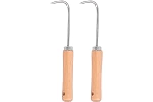 TISSTING 2Pcs 240mm/ 9.45in Single Claw Bonsai Root Hook, Stainless Steel Gardening Digging Tools with Wooden Handle for Weeding Planting Flowers