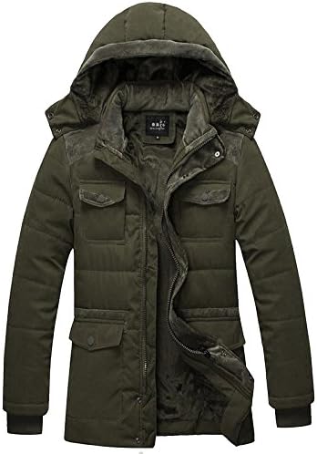 Eleganveo Men's British Style Stand Collar Long Thickened Windbreak Army green