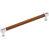 Signature Hardware 954069-O-81316 Lazzara 8-13/16 Inch Center to Center Cognac Leather Bar Cabinet Pull - Polished Chrome