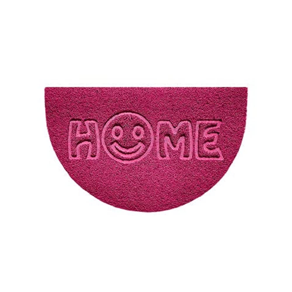 Nicoman Embossed Halfmoon Half Circle Door Mat Dirt-Trapper Jet-Washable Doormat 70x44cm (Pink, HOME SMILEY FACE Shape) - Use Indoor or Sheltered Outdoor