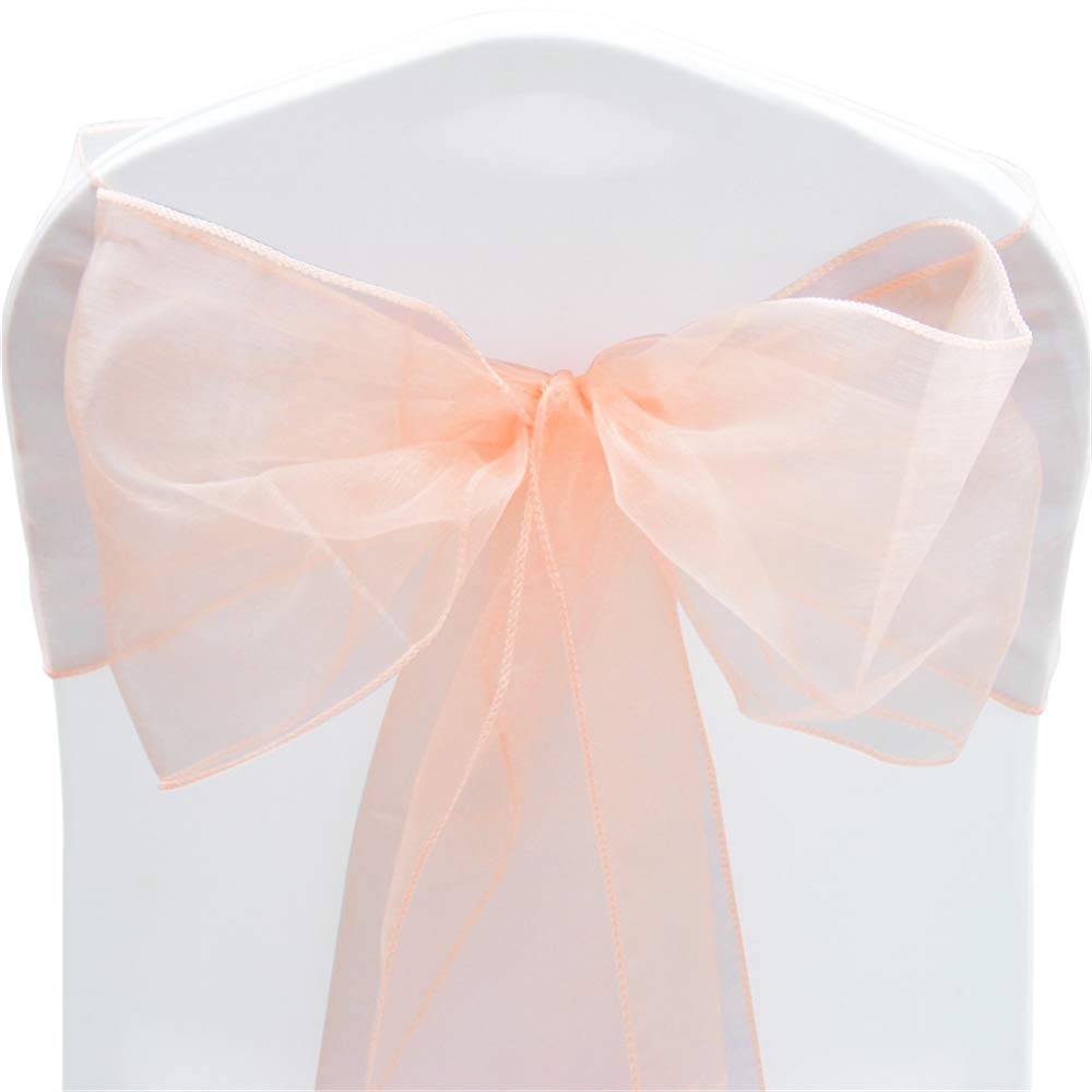 Time to Sparkle Pack of 50 Organza Sashes 22x280cm/9x110inch Wider Sash Fuller Bows Chair Cover Bows Sash for Wedding Party Birthday Decoration - Peach Schnapps