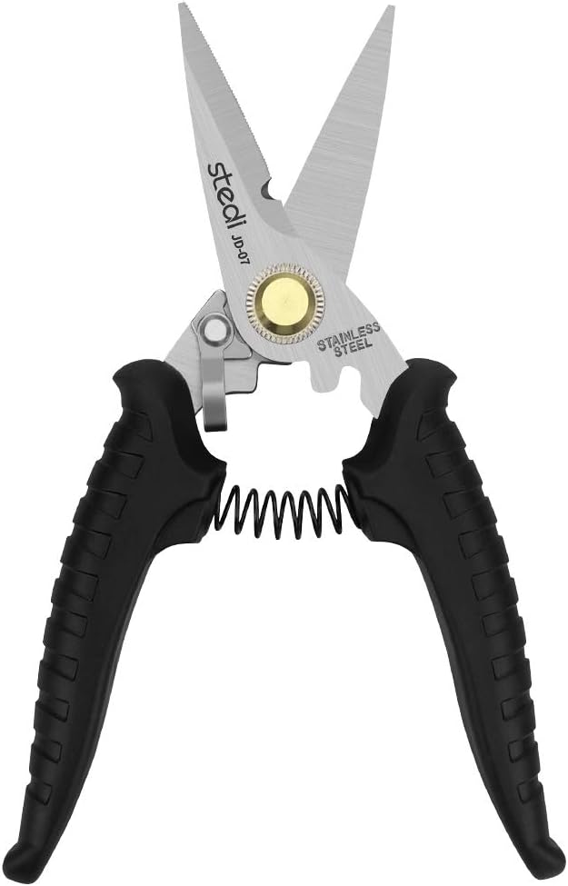 stedi Scissors Heavy Duty, Multi-Purpose Shears with Finely Serrated High Carbon Stainless Steel Blades -Easy Cutting Electrical Cable Notch, Insulation, Non-Slip Comfortable Handle, Soft Cable - - 
