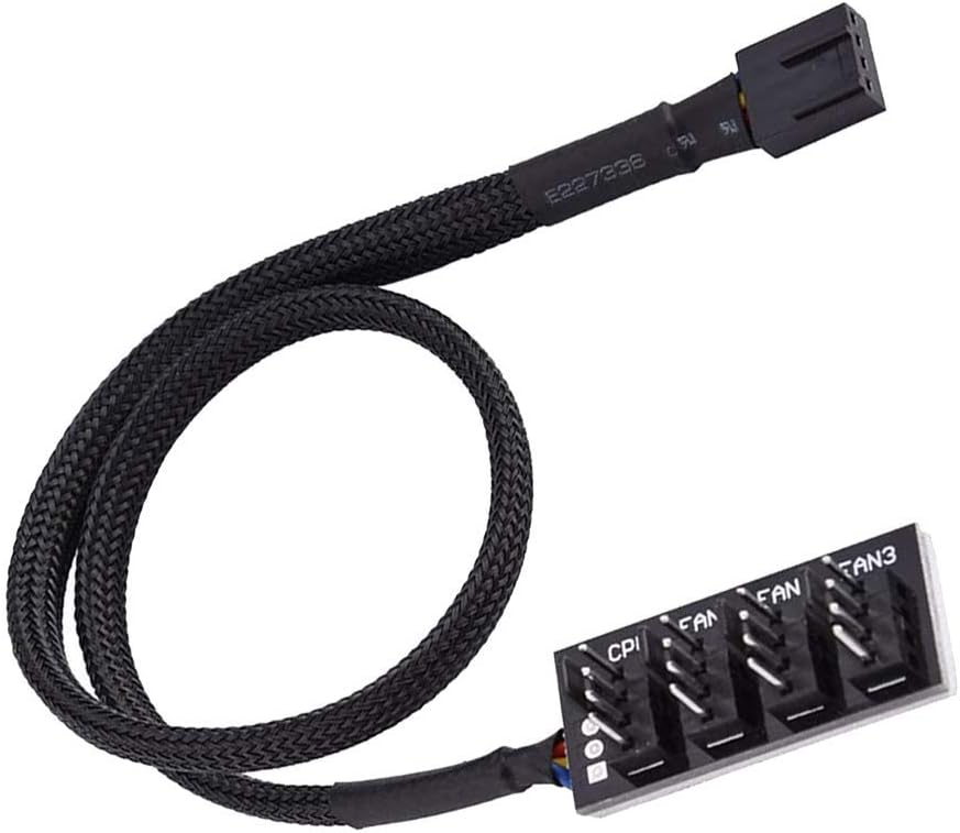 YieJoya PWM Fan Hub, Fan Power Supply Cable Splitter 4 PIN/3PIN Sleeved Hub Adapter Cable