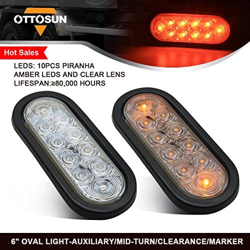 2PCS Auxiliary Mid-Turn Clearance Marker Light 6" Oval Amber LED Multi-function Tail light with Chear Lens for Truck Trailer Cars SUVs DOT &amp; SAE Approved
