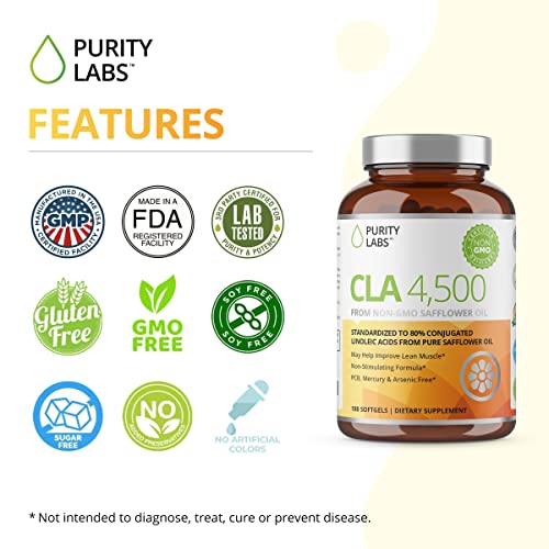 Purity Labs CLA 4500MG NonGMO Safflower Oil Supports Energy, Heart