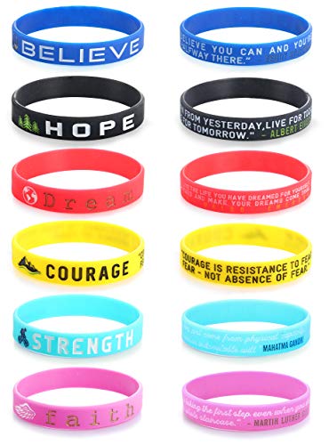 SAILIMUE 12 Pcs Inspirational Silicone Rubber Bracelets for Men Women Wristbands Positive Energy with Motivational Saying Bracelets Set Sports Wristbands - Thumbnail 6