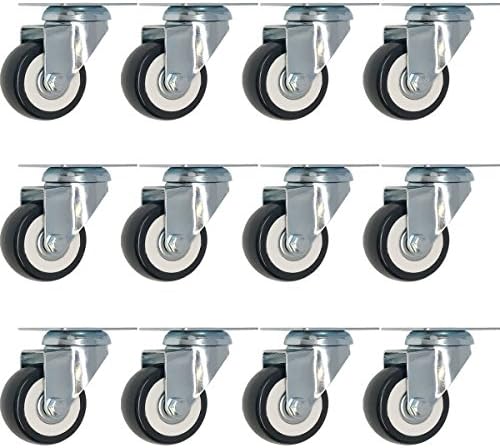 12 Pack Caster Wheels Swivel Plate Casters On Black Polyurethane 2" Wheels