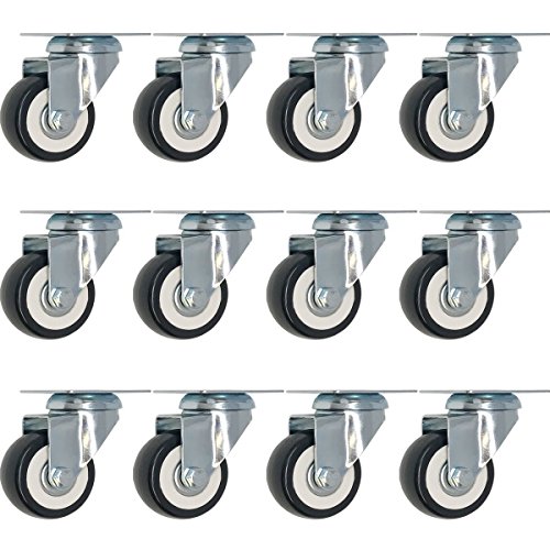 12 Pack Caster Wheels Swivel Plate Casters On Black Polyurethane 2" Wheels
