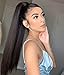 Yepei Natural Black Yaki Straight Long Clip in Ponytail Hair Extensions Kanekalon Wrap Around Synthetic Fake Pony Tail Hairpieces Heat Resistant Fiber Wave Ponytail Extensions for Women 120g 26inch