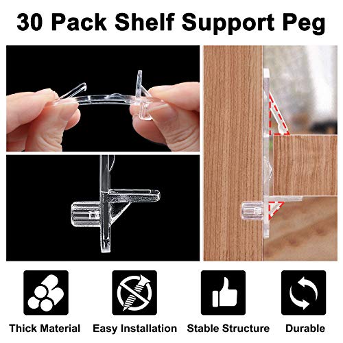 INCREWAY 30 Pack Shelf Support Peg, Clear Plastic Shelf Pins