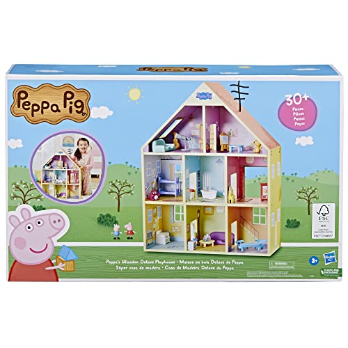 Peppa Pig Wooden Deluxe Playhouse, 8 Rooms, Includes 2 Fun Figures and