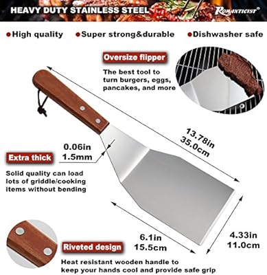 ROMANTICIST 8Pc Professional BBQ Griddle Accessories Kit in Gift Box - Heavy Duty Stainless Steel Griddle Tool Set for Men Women - Great for Grill Griddle Flat Top Cooking Camping Tailgating