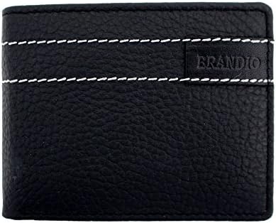 Men's Bi-Fold Genuine Textured Black Leather Wallet Billfold White Stitching