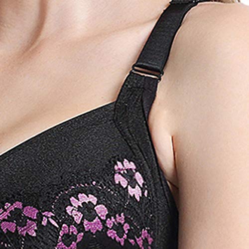 Bravetoshop Women Nursing Bra Breastfeeding Lightly Padded Plus Size Front Opening(Black,40)
