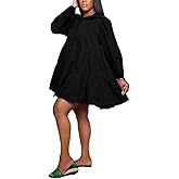 WOKANSE Women's 2024 Fall Cute Babydoll Ruffle Hem Puff Sleeve Dress Loose Plus Size Shirt Dresses