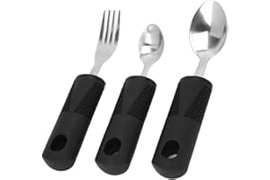 ASIXXSIX Adaptive Utensils, Weighted Utensils with Wide Non Slip Handles Stainless Steel Fork Teaspoon Tablespoon Parkinsons Utensils for Parkinsons, , Adults(3 Piece Set)