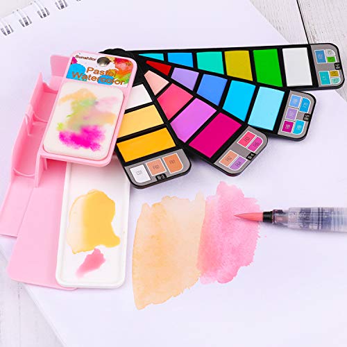 Sunshilor Pastel Watercolor Paint Set 18 Assorted Colors with Brush