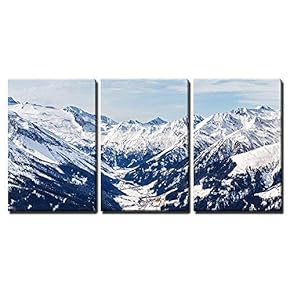 3 Piece Canvas Wall Art - Landscape Photo of Snowy Mountains in Alps - Modern Home Art Stretched and Framed Ready to Hang - 16"x24"x3 Panels