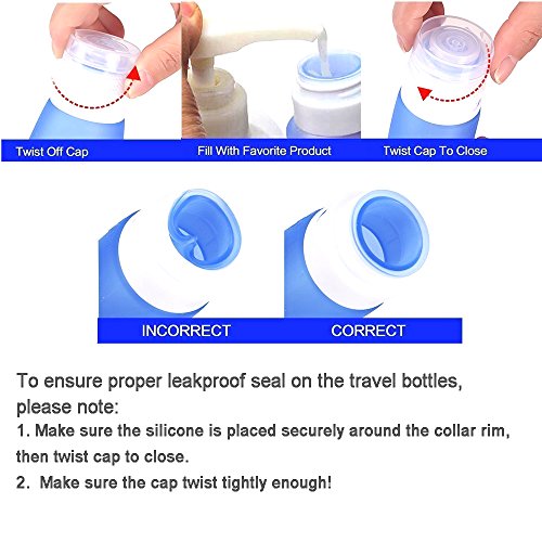 INNERNEED Portable Leakproof Silicone Travel Bottle Set Refillable Squeezable Bottle Labeled Container (1.25oz)
