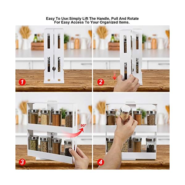 Rotating Spice Rack Plastic Seasoning Spice Jar Rack Storage 2 Tier Pull Out Kitchen Cabinet Organiser Slide Salt Bottle…