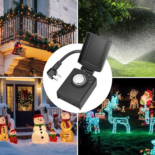 BN-LINK 24 Hour Heavy Duty Mechanical Timer, Outdoor Timer Outlet Waterproof with 30 Minutes Intervals, 2 Grounded Outlets for Christmas Lights Pool Pump,15A 1/2HP, ETL Listed