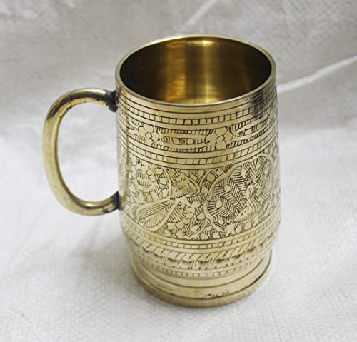 PARIJAT HANDICRAFT Unique Tankard Look - Handmade 100% Pure Brass Beer Stein - Brass,No Lining - 18 oz - Ice Cold Beer, Moscow Mules Mugs, Golden