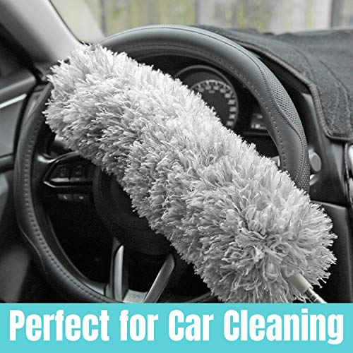 Microfiber Feather Duster with Extra Long Pole(100in.), Bendable, Washable, Detachable, for Cleaning High Ceiling Fan/Light, Cobwebs, Corner Dust, Car, Computer/TV Screens (Grey) - Thumbnail 5