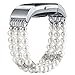 fastgo Compatible with Fitbit Charge 2 Band for Women, Elastic Stretchy Bling Beaded Replacement Bracelet Watch Band Compatible with Fit Bit Charge 2 HR Wrist Band(Pearl White)