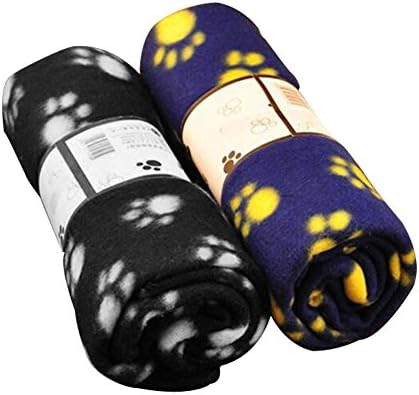Rainbowee Set of Pet Small Dog Puppy Cat Blanket Fleece Bed Mat Cover with Paw Prints Assorted Color (2 Pieces)