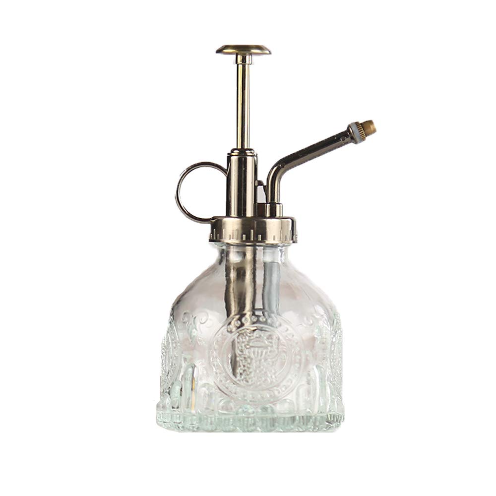 ZIUHEOA Plant Mister Glass Watering Spray Bottle 6.4" Tall Watering Can Retro High-Atomization Nozzle Sealed Leak-Proof,for Garden Plants Flower (Transparent)