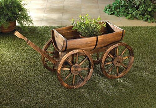 Amazon Com Garden Planters Wooden Wagon Wheel Wine Barrel Flower