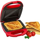 My~ Mini Personal Electric Sandwich Maker with Non-Stick Plates, Cool-Touch Handle, Indicator Light, Easy Clean, Compact Storage, Perfect for Breakfast, Grilled Cheese, Panini &amp; Snacks, Red