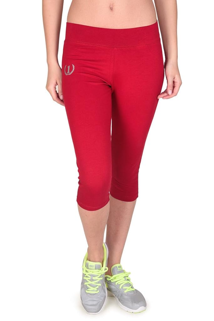 onesport women's cotton spandex jersey red capris(onsp35re-p)
