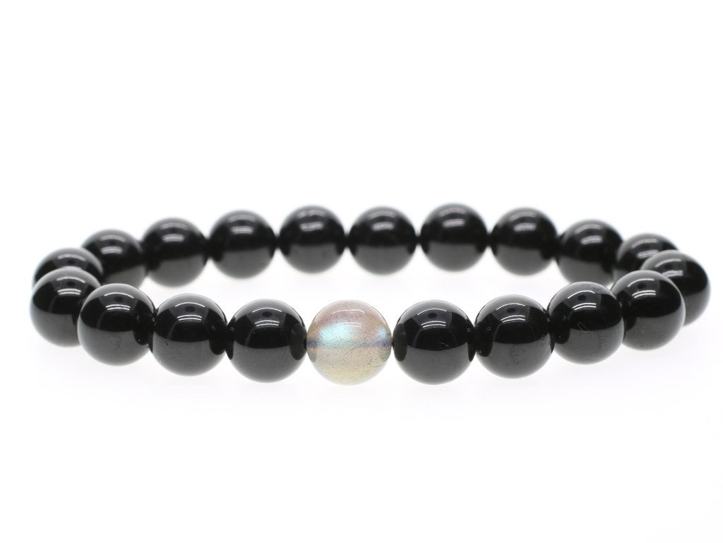 COAI® Natural Labradorite Black Tourmaline Stones Prayer Beads Bracelet 10mm