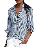 ZANZEA Women Vertical Stripe Lapel Casual Long Sleeve Button Pocket Blouse Shirts