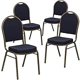 Flash Furniture 4 Pk. HERCULES Series Dome Back Stacking Banquet Chair in Navy Patterned Fabric - Gold Frame