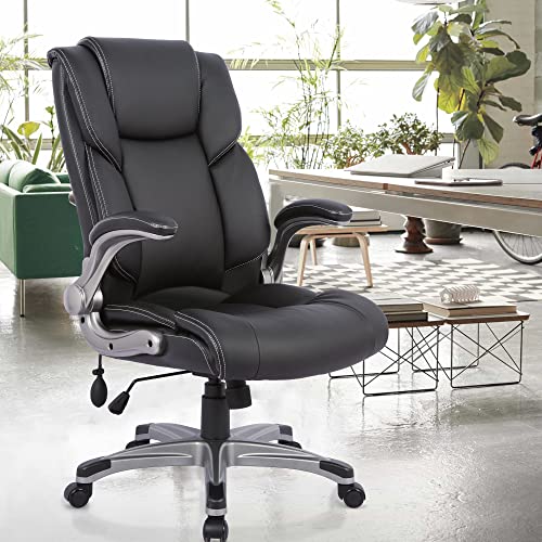 COLAMY High Back Executive Office Chair- Ergonomic Home Computer Desk Leather Chair with Padded Flip-up Arms, Adjustable Tilt Lock, Swivel Rolling Chair for Adult Working Study-Black - Image 8