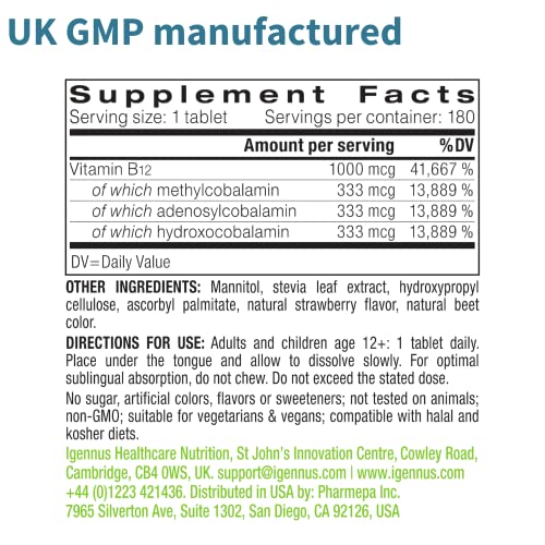 Super 1000mcg, Sublingual Vitamin B12, Methylcobalamin, 180